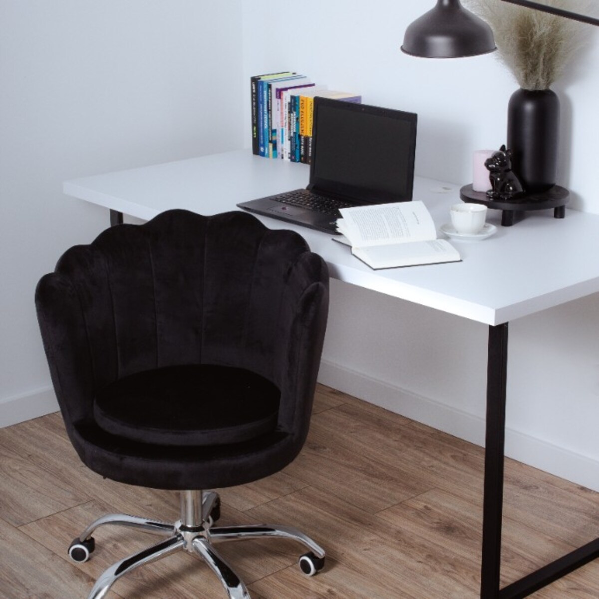 Fotel biurowy krzesło obrotowe regulowane welurowe muszelka