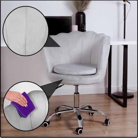 Fotel obrotowy krzesło muszelka welurowy do biurka toaletki szare shell