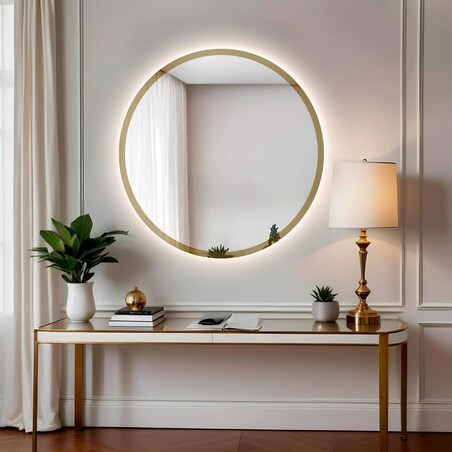 Lustro okrągłe BELLA srebrno złote z podświetleniem LED fi 110