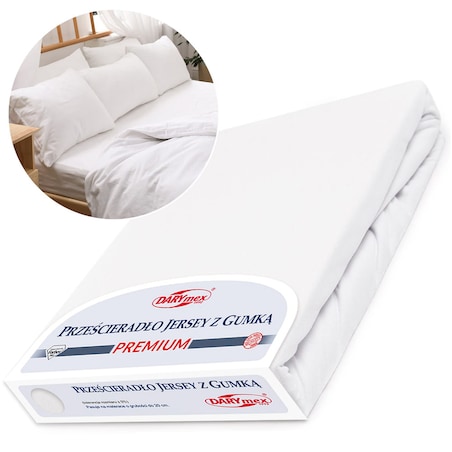 Prześcieradło z bawełny jersey z gumką 200x220 kolor biały PREMIUM