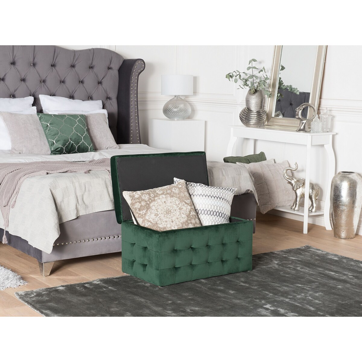 Puf ze schowkiem welurowy zielony MICHIGAN