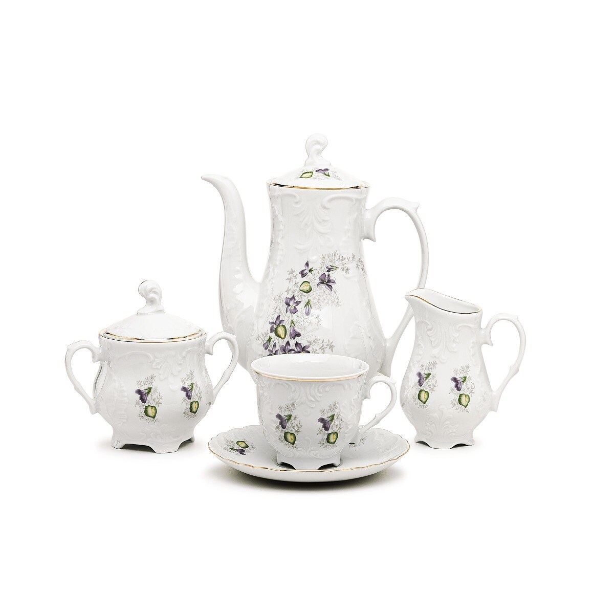 Garnitur do kawy dla 6 osób 21 el. Rococo Fiołki G559