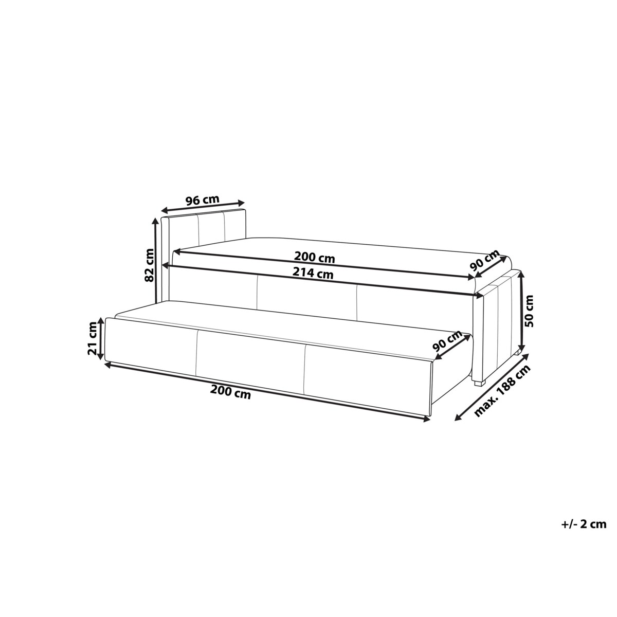 Łóżko wysuwane tapicerowane 90 x 200 cm niebieskie MARMANDE