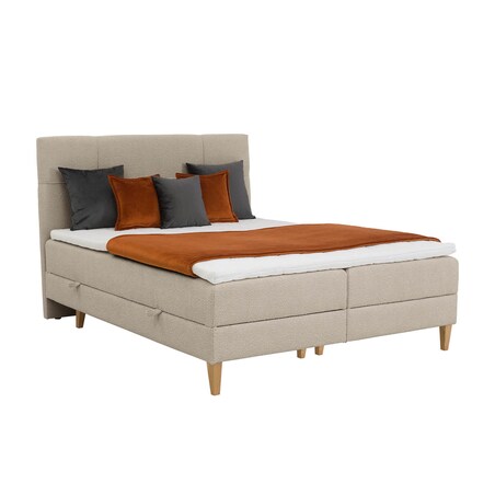 Łóżko kontynentalne EVERTON 160x200 z pojemnikiem, Beż, tkanina Baloo 2075