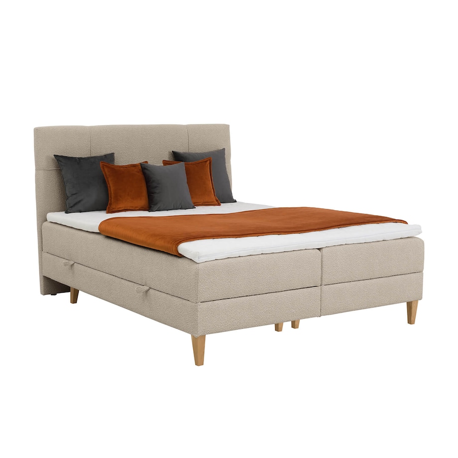 Łóżko kontynentalne EVERTON 160x200 z pojemnikiem, Beż, tkanina Baloo 2075