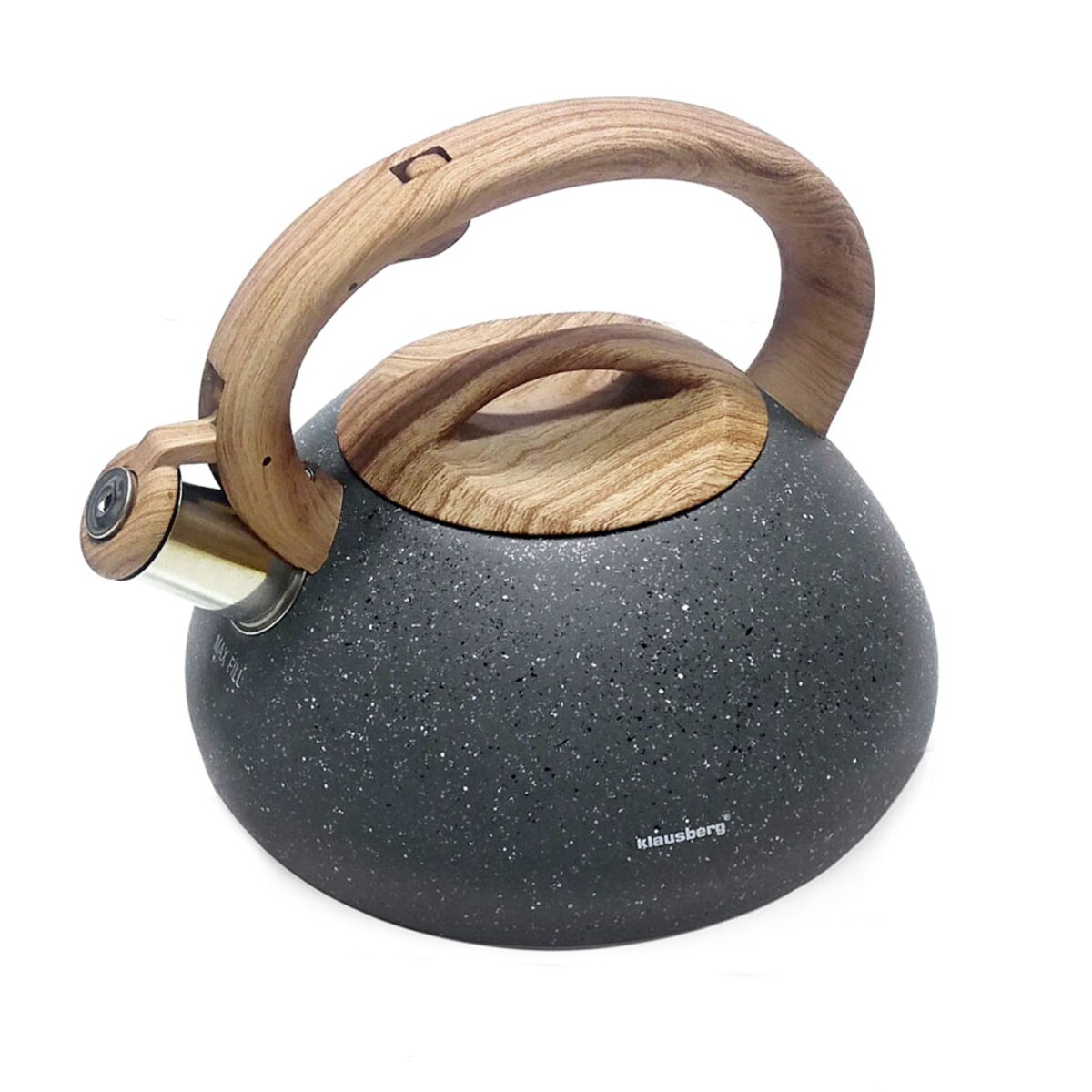 Czajnik stalowy z gwizdkiem 2.7L Wood Line szary KLAUSBERG