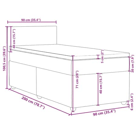 vidaXL Łóżko kontynentalne z materacem, kremowe, tkanina, 90x200 cm