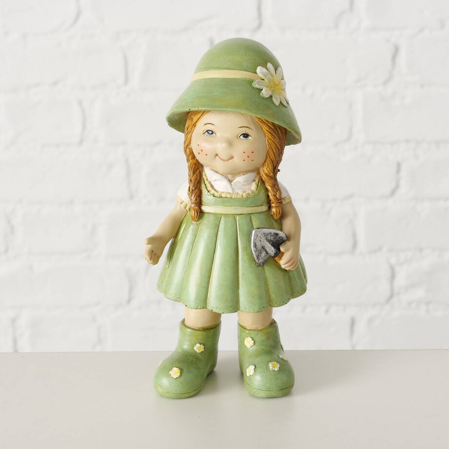 Figurka dekoracyjna dziewczynka w zielonym stroju SASKIA, wys. 15,5 cm