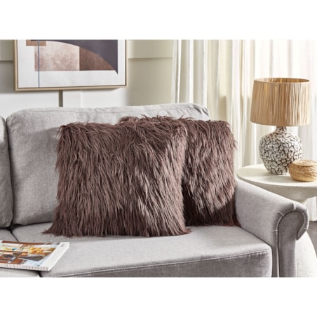 2 poduszki dekoracyjne włochacze 45 x 45 cm brązowe COROKIA