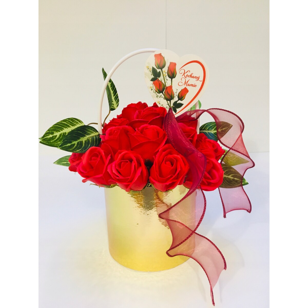 DZIEŃ dla MAMY kwiaty RÓŻA W ZŁOTYM BOXIE mydlane trwałe prezent z mydła