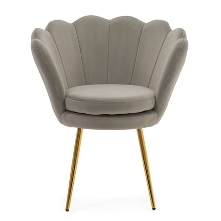 KRZESŁO TAPICEROWANE ZŁOTE NOGI GLAMOUR SHELL SZARE DO SALONU TOALETKI