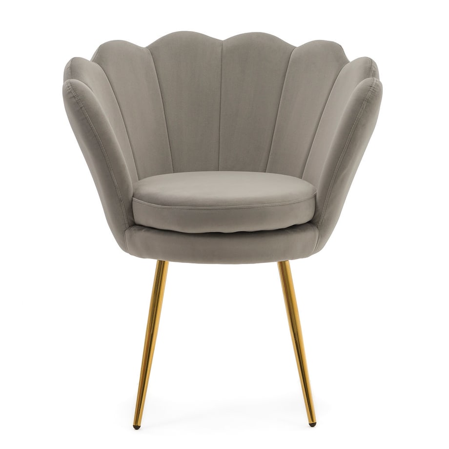 KRZESŁO TAPICEROWANE ZŁOTE NOGI GLAMOUR SHELL SZARE DO SALONU TOALETKI