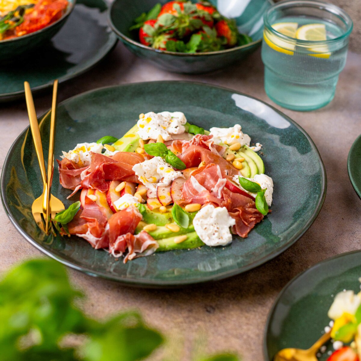 Serwis obiadowy Uminami zielony na 12 osób 36 szt. Nowoczesny Do zmywarki Komplet talerzy