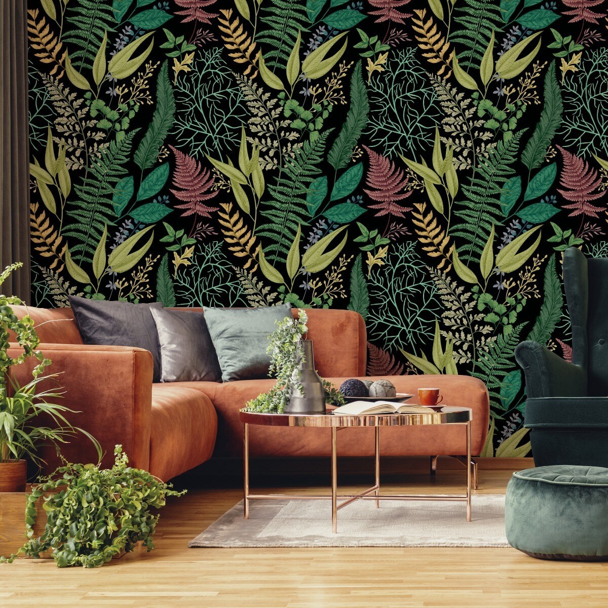 Tapeta Kolorowe Rośliny LIŚCIE Paproć Kwiaty