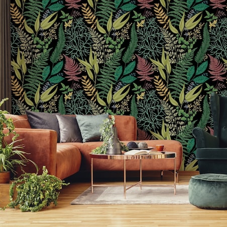 Tapeta Kolorowe Rośliny LIŚCIE Paproć Kwiaty