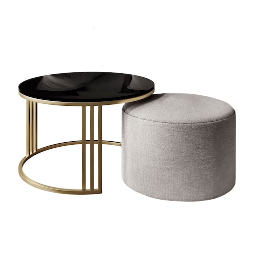 Stolik kawowy z pufą LORI POŁYSK złoto szczotkowane, czarny / Perfect Harmony 82