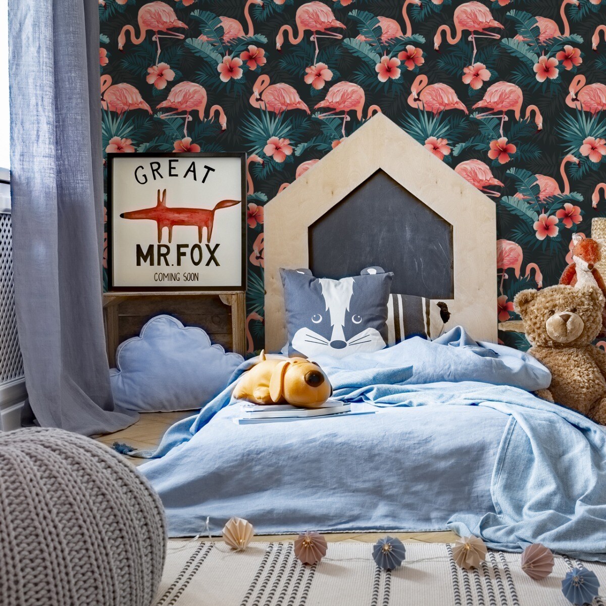 Tapeta Do Salonu FLAMINGI Różowe Kwiaty Liście 3D