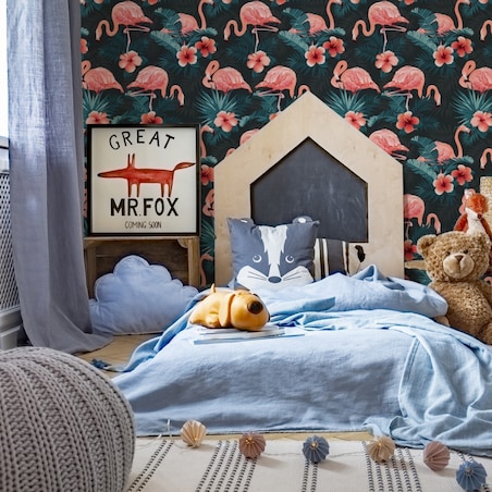 Tapeta Do Salonu FLAMINGI Różowe Kwiaty Liście 3D