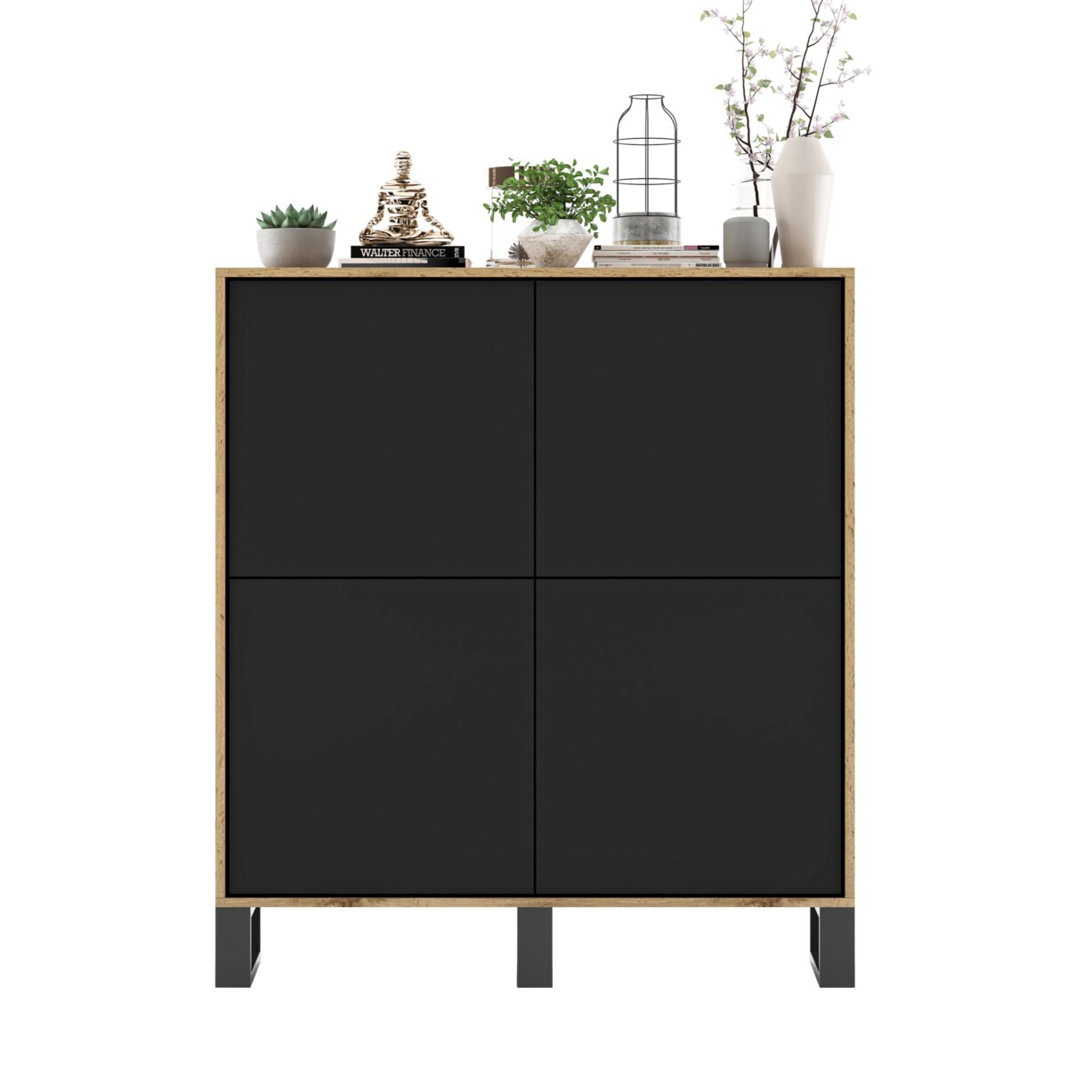 Komoda Industrialna Komoda Loft Czarny MAT Dąb Wotan 113 cm