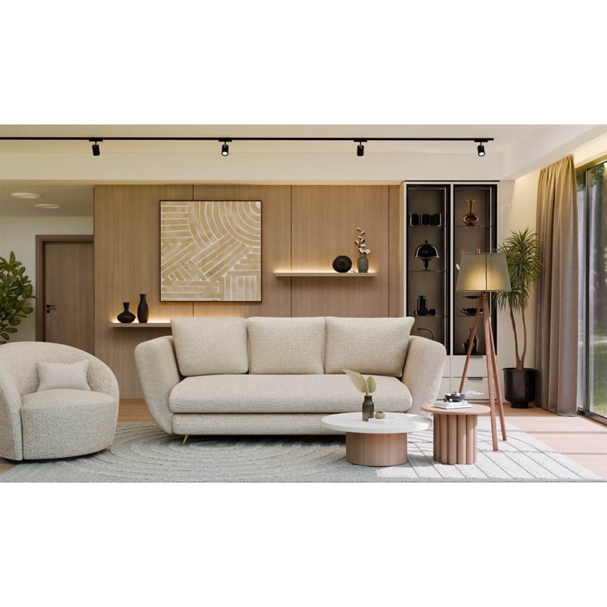 SOFA SARIS 3-OSOBOWA Z FUNKCJĄ SPANIA BEŻOWA NOGA ZŁOTA DO SALONU DO POKOJU