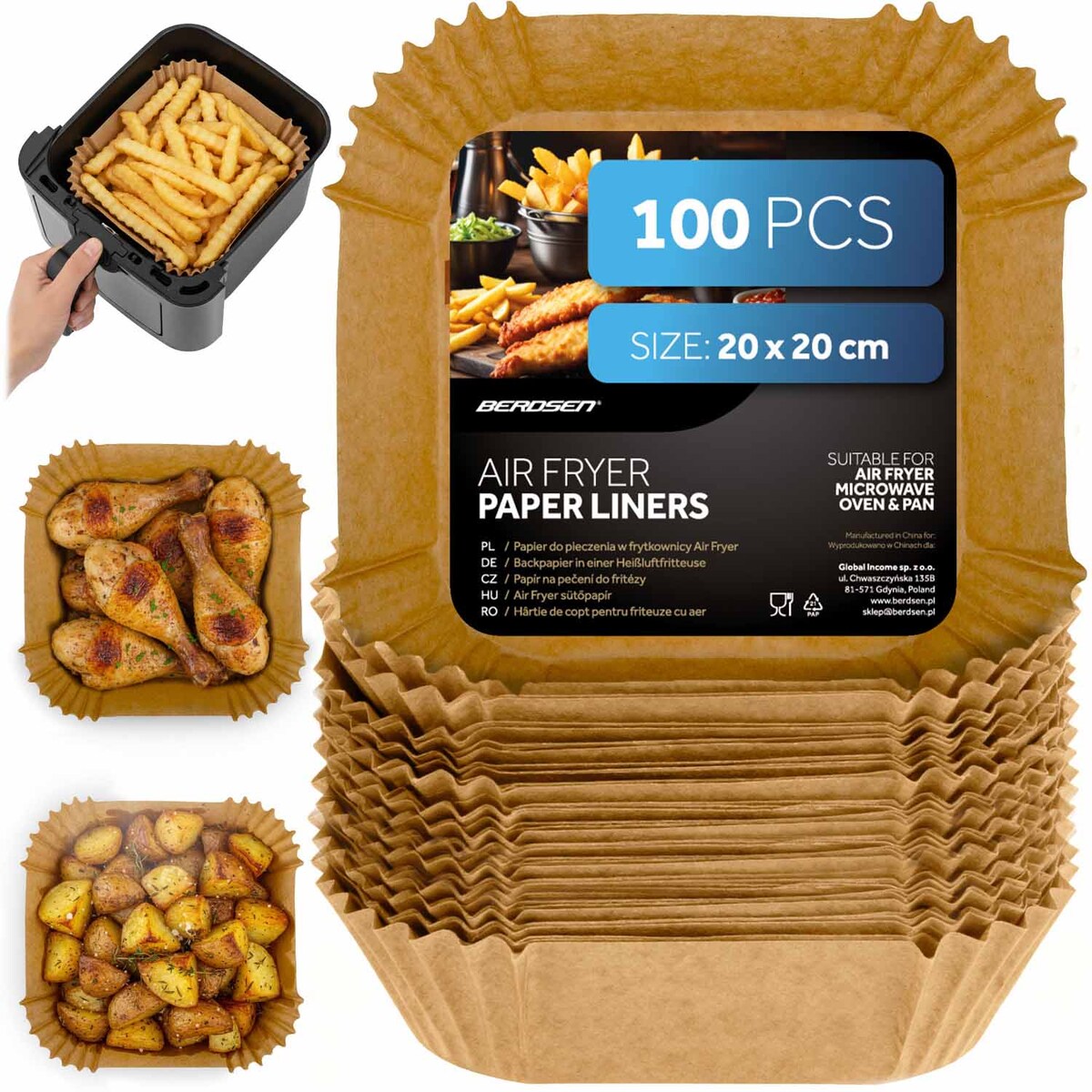 Frytkownica beztłuszczowa Berdsen BD-655 6,5L Air Fryer 1700W + papier do pieczenia