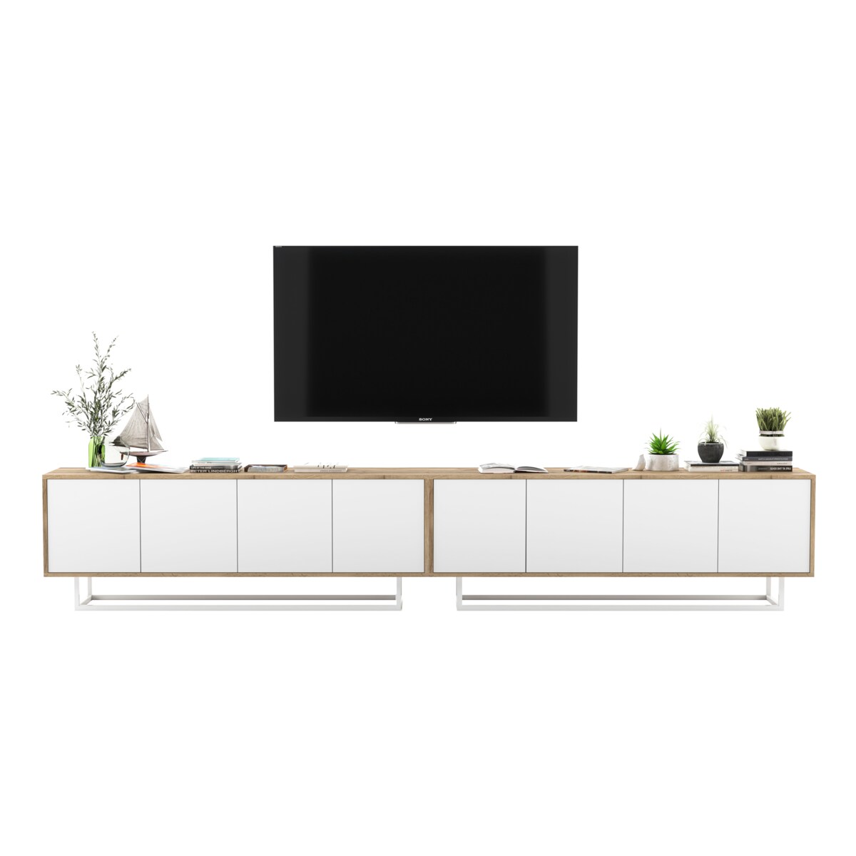 Szafka RTV Loft Komoda RTV Loft Dąb Wotan Biały MAT 300 cm