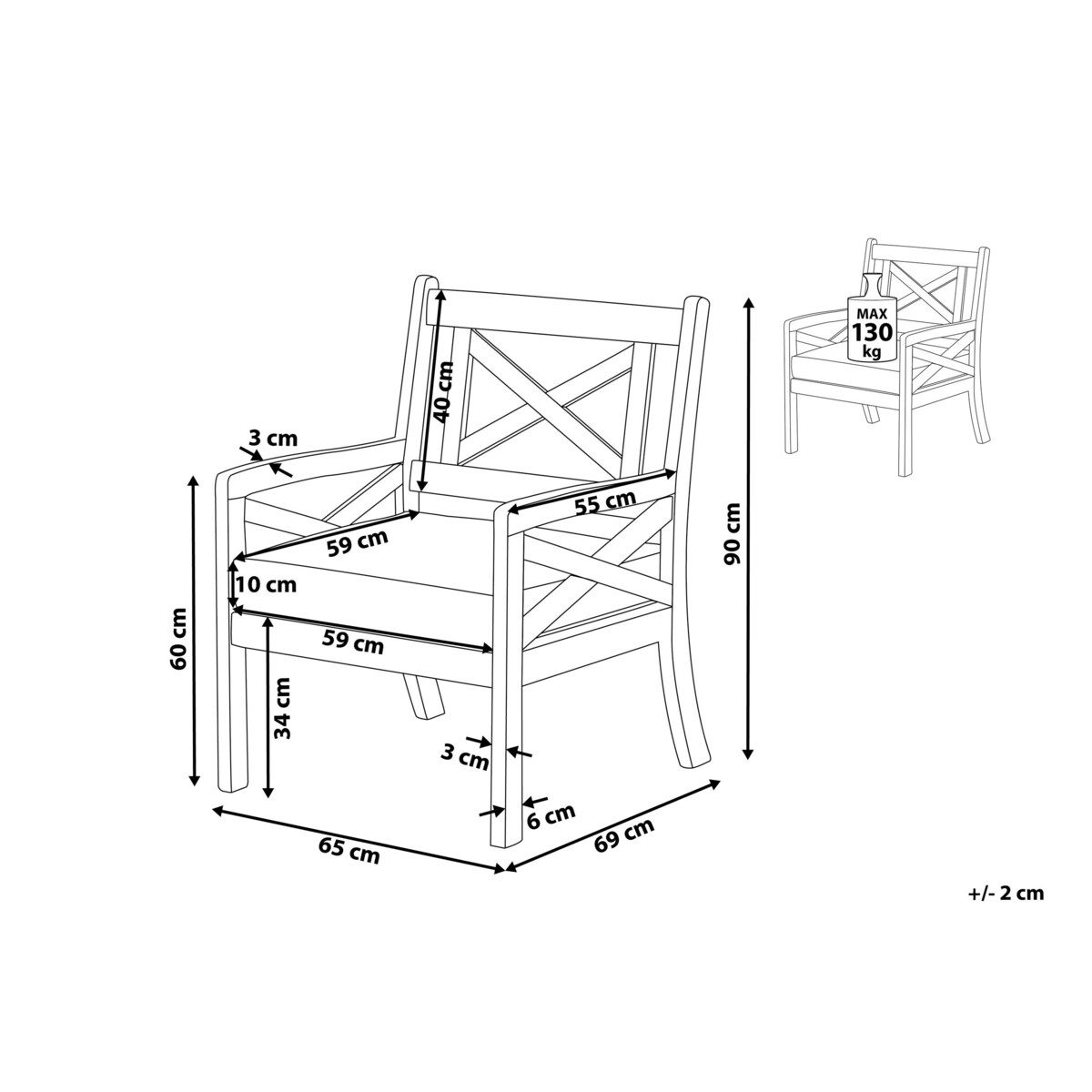 Krzesło ogrodowe z ciemnoniebieską poduchą białe BALTIC