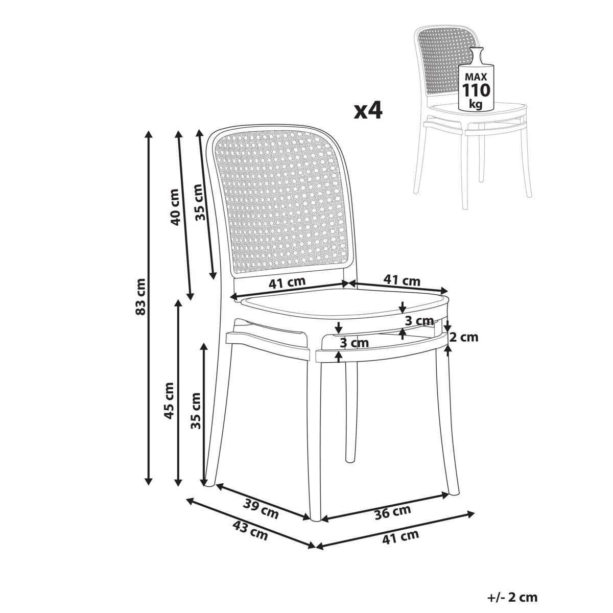 Krzesło do jadalni Zestaw 4 Beżowy PLOSE