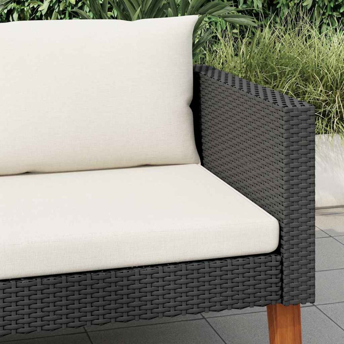 vidaXL Pojedyncza sofa ogrodowa z poduszkami, rattan PE, czarny