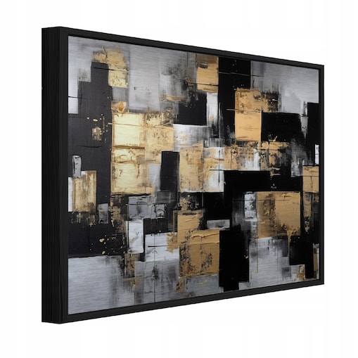 Obraz W Ramie Do Sypialni Salonu Na Metalu Abstrakcja Geometryczny Czarny 120x80