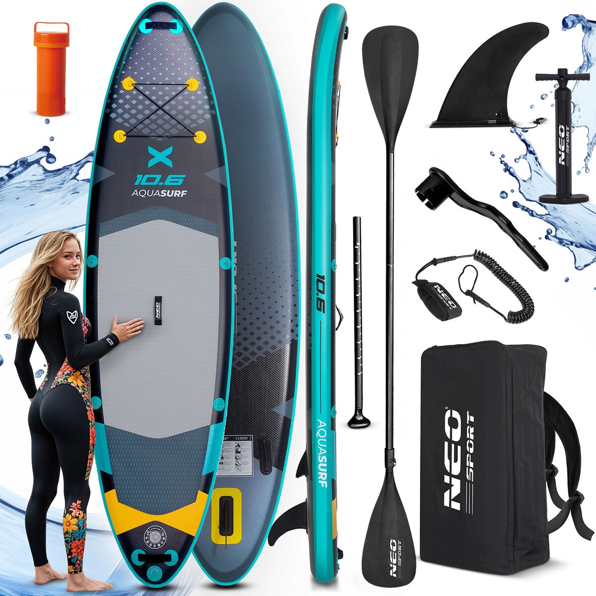 Deska SUP do pływania Neo-Sport stand up paddle Aquasurf 320cm pompowana zestaw