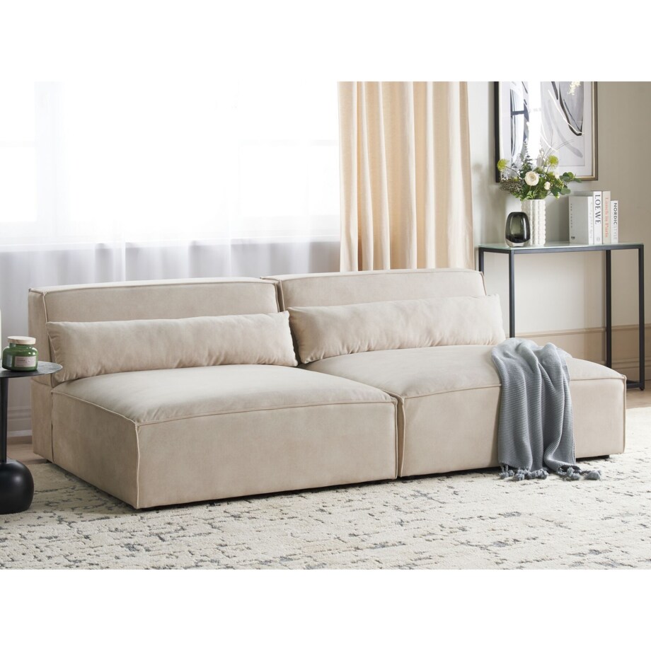 Sofa modułowa 2-osobowa bez podłokietników welurowa beżowa HELLNAR