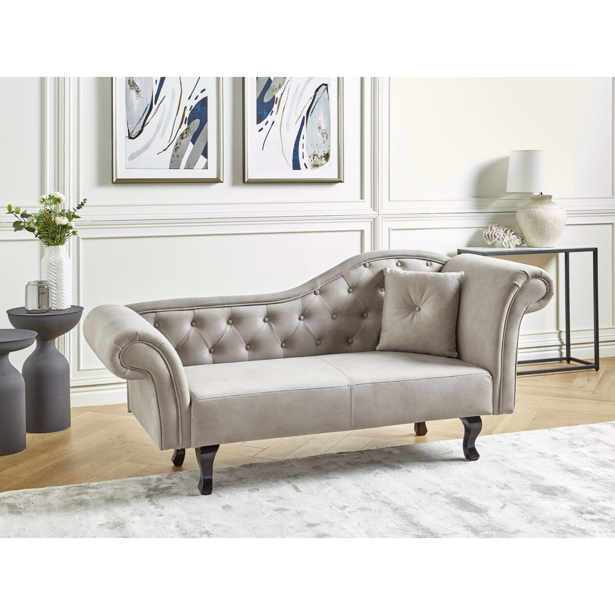 Szezlong welurowy prawostronny beżowoszary LATTES II