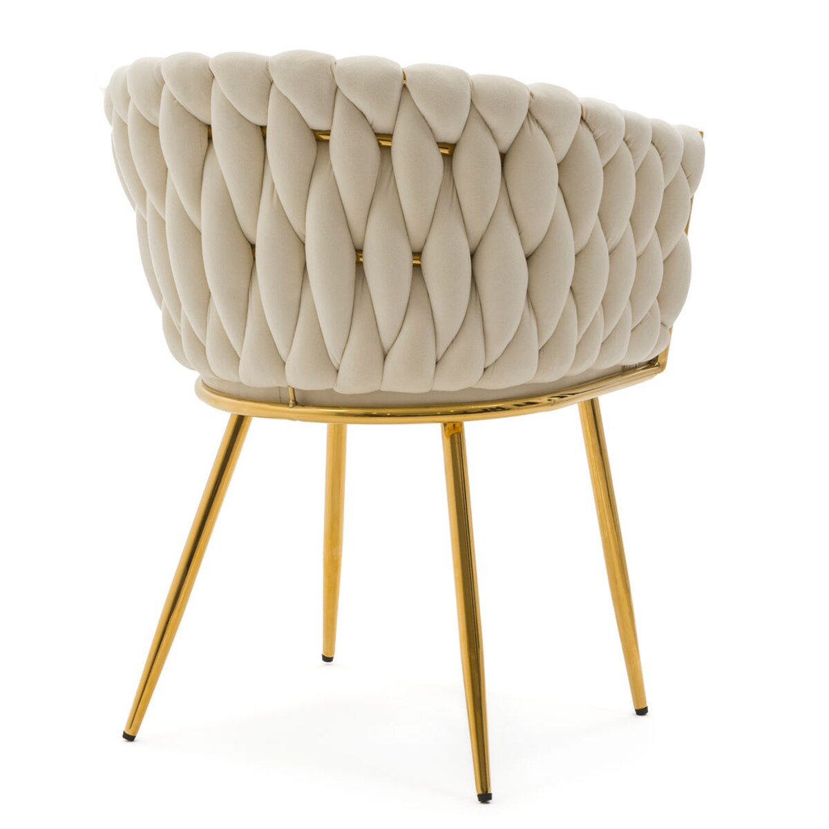 Krzesło tapicerowane plecione do jadalni beżowe welurowe glamour ROSA GOLD