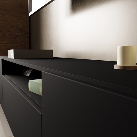 Szafka RTV LION 200cm wisząca, do pokoju gościnnego, proste fronty- czarny