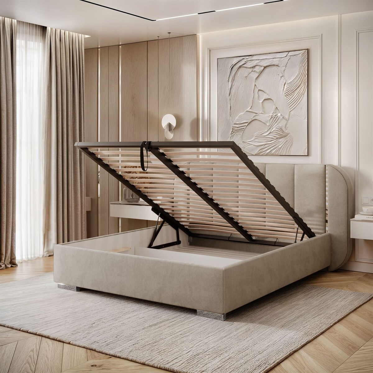 Łóżko tapicerowane AMARA SILVER, pojemnik, stelaż 32, 140x200, Royal Velvet 87180