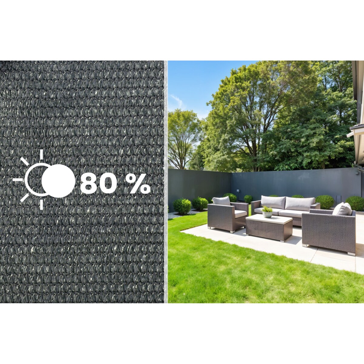 Siatka cieniująca Plonos 1,5x25m maskująca mata na płot ogrodzenie osłona szara 80% + UV