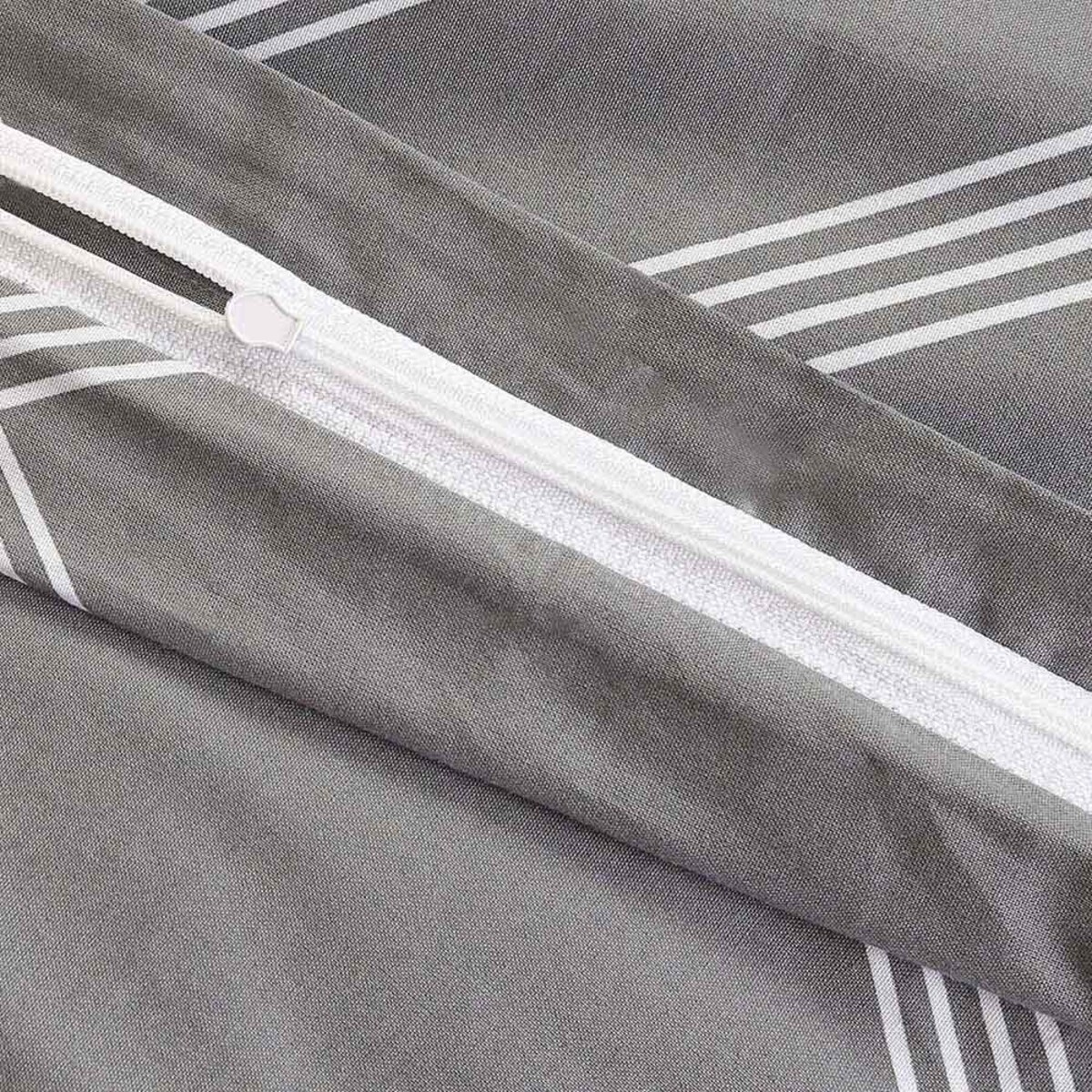 Pościel bawełniana 140x200 Geline szara w minimalistyczne geometryczne białe linie, Cottonlove