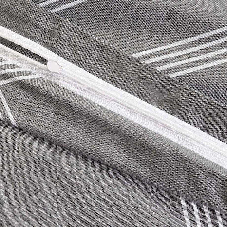 Pościel bawełniana 140x200 Geline szara w minimalistyczne geometryczne białe linie, Cottonlove