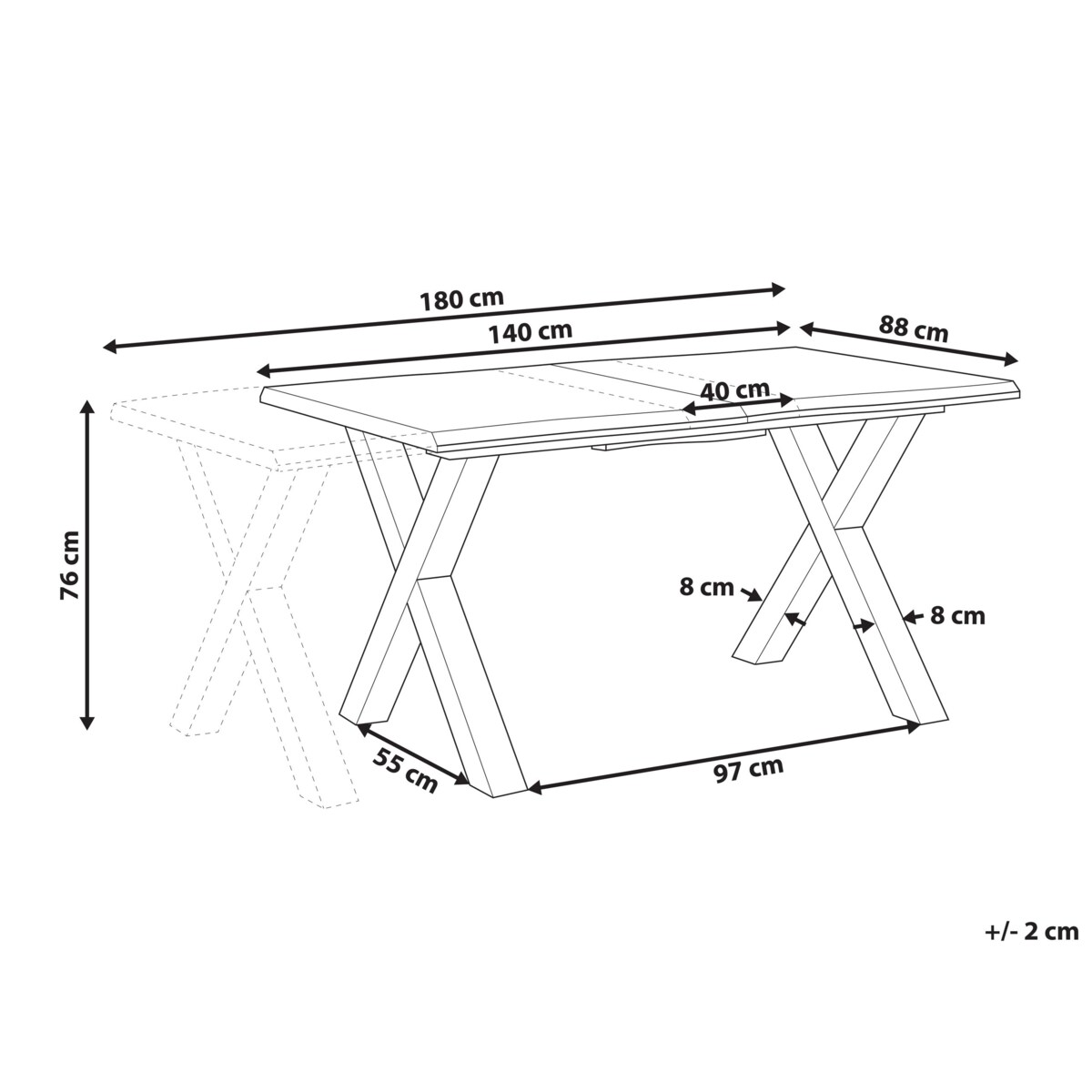 Stół do jadalni rozkładany 140/180 x 90 cm jasne drewno z czarnym BRONSON