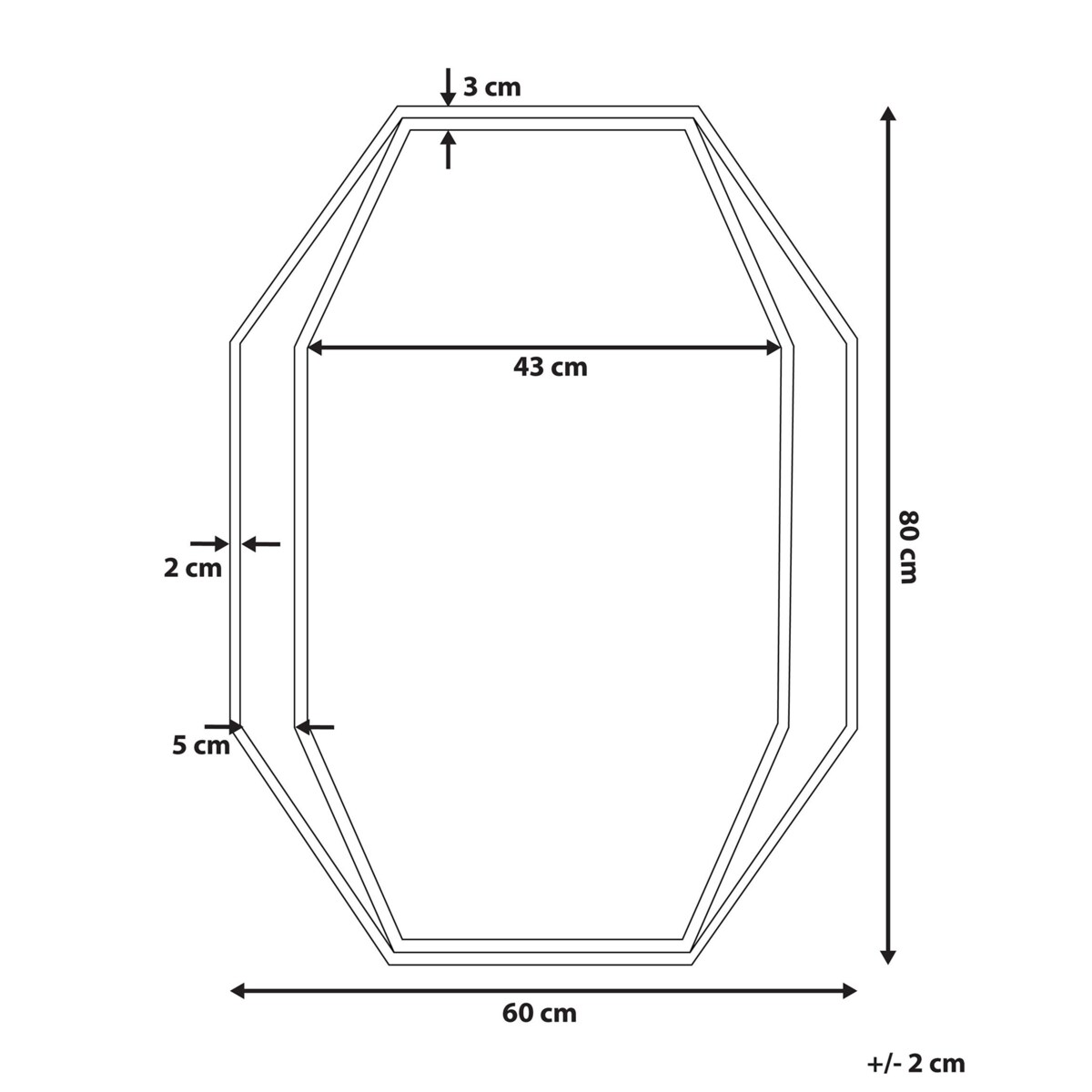 Stalowe ośmiokątne lustro ścienne 60 x 80 cm szare NIRE