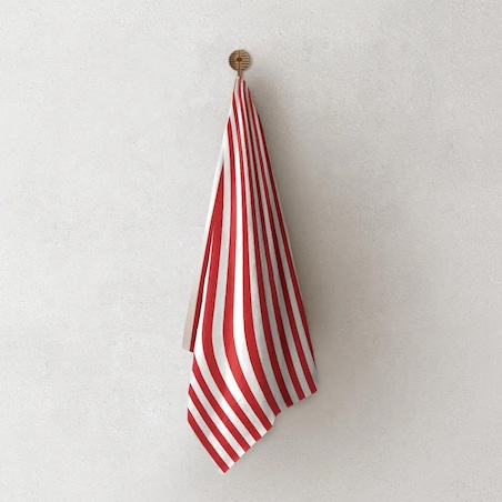 Lniany ręcznik kuchenny - czerwone paski - 2 cm
