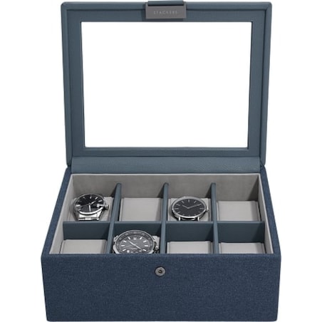 Pudełko na zegarki Stackers Canvas ośmiokomorowe niebieskie