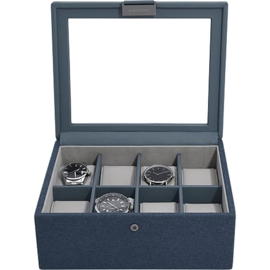 Pudełko na zegarki Stackers Canvas ośmiokomorowe niebieskie