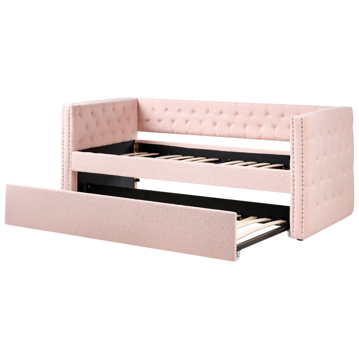 Łóżko wysuwane Boucle GASSIN 90 x 200 cm Pastelowy róż