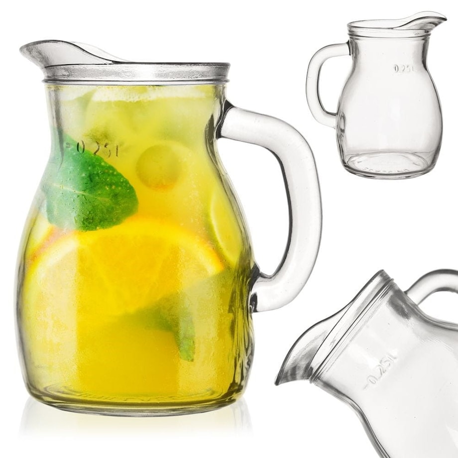 Dzbanek Szklany do Wody Soku Lemoniady Napojów z Uchwytem 300 ml Poręczny