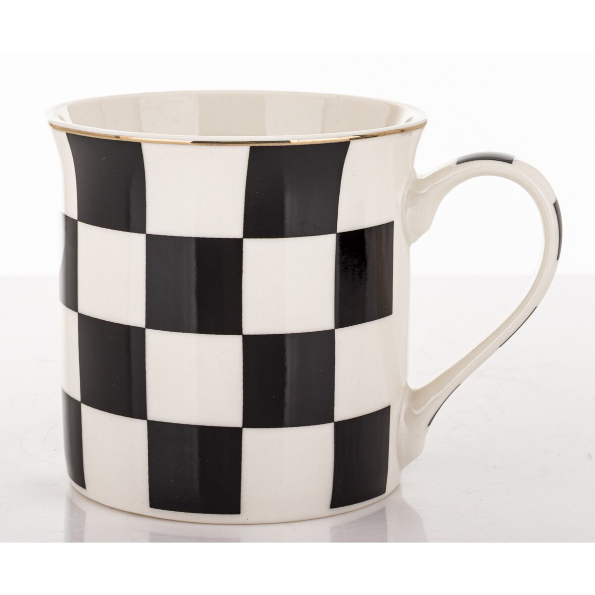 Kubek porcelanowy 9x12x9 cm w pudełku 380 ml SCACCHI- w czarno-białą kratkę