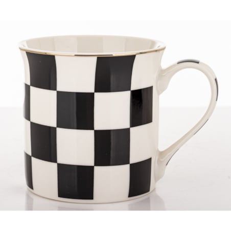 Kubek porcelanowy 9x12x9 cm w pudełku 380 ml SCACCHI- w czarno-białą kratkę