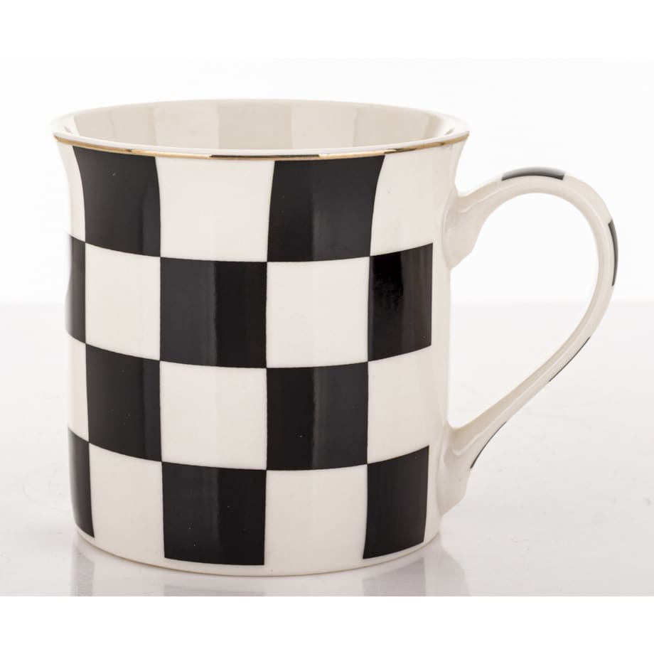 Kubek porcelanowy 9x12x9 cm w pudełku 380 ml SCACCHI- w czarno-białą kratkę