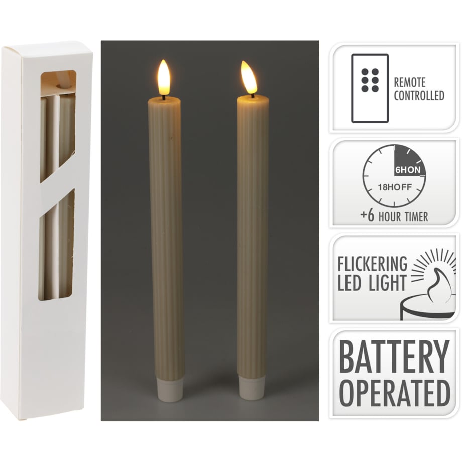 Woskowane świece stołowe z LED, 25 cm